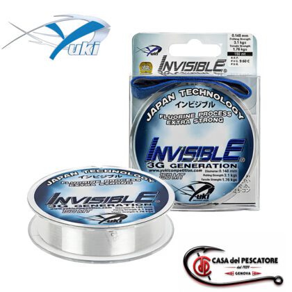 Dettaglio del filo da pesca Yuki Invisible 150m con tecnologia Fluorine Process